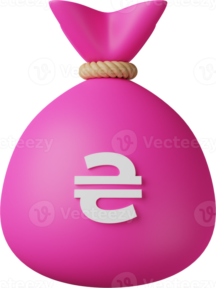Pink Money Bag Hryvnia 3D Illustration png