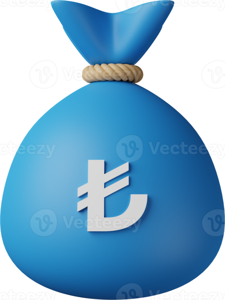 Blue Money Bag Lira 3D Illustration png