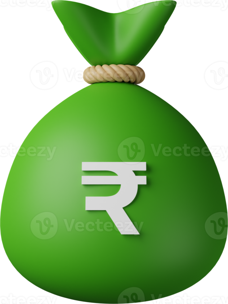 Green Money Bag Rupee 3D Illustration png
