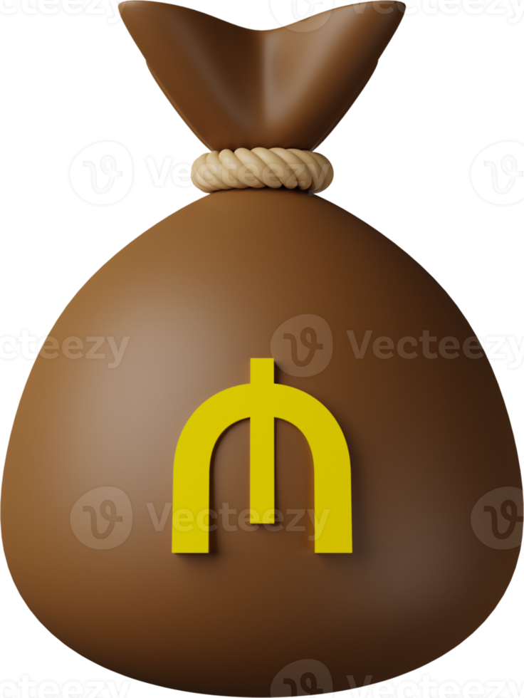 Brown Money Bag Manat 3D Illustration png