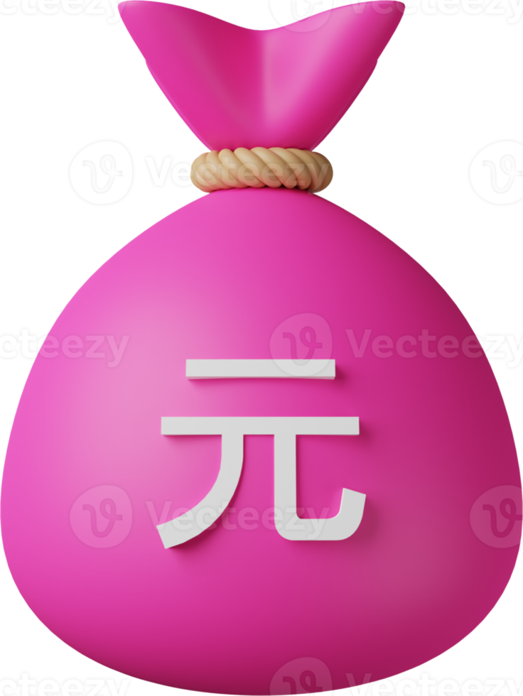 Pink Money Bag Yuan 3D Illustration png