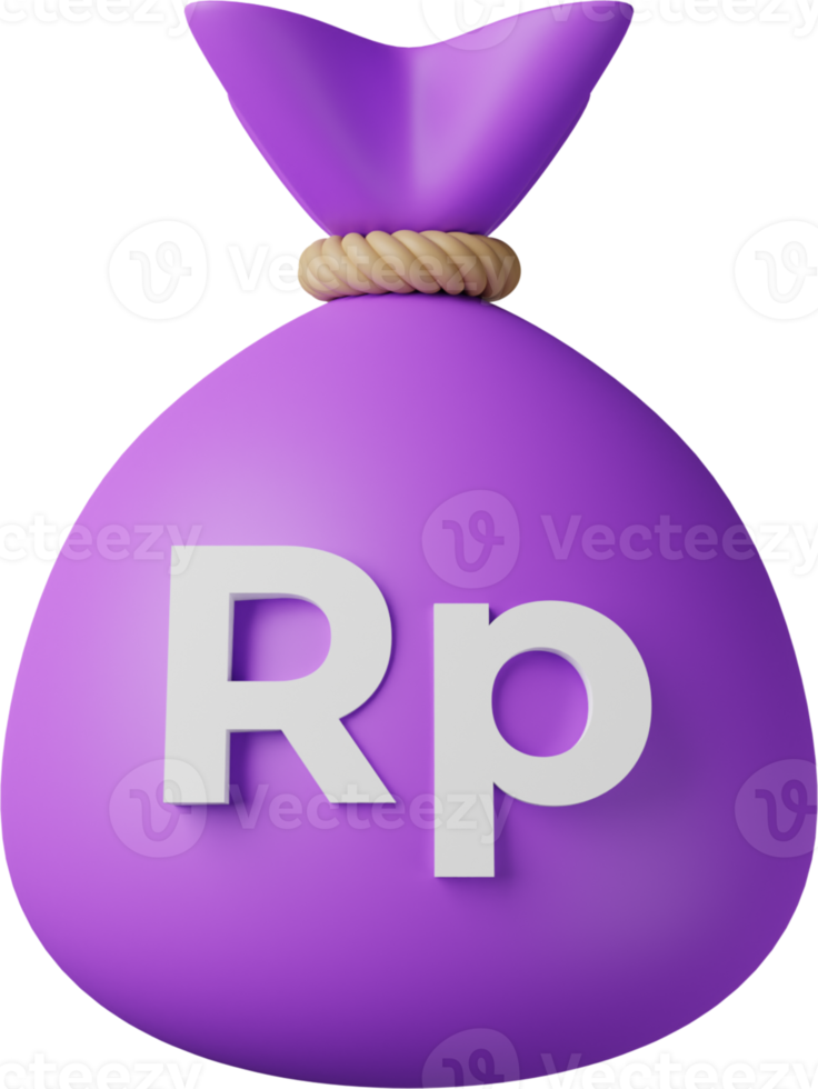 Purper geld zak roepia 3d illustratie png