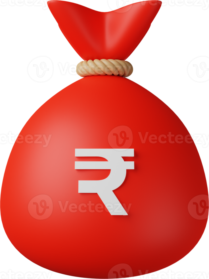 Red Money Bag Rupee 3D Illustration png