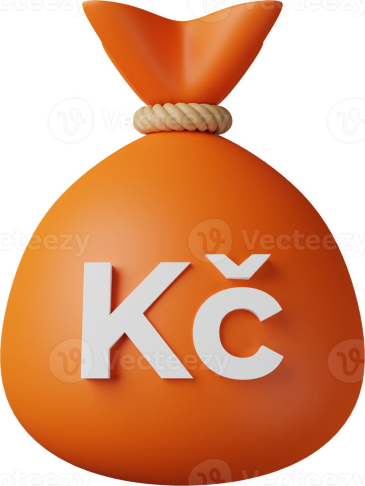 Orange Money Bag Koruna 3D Illustration png