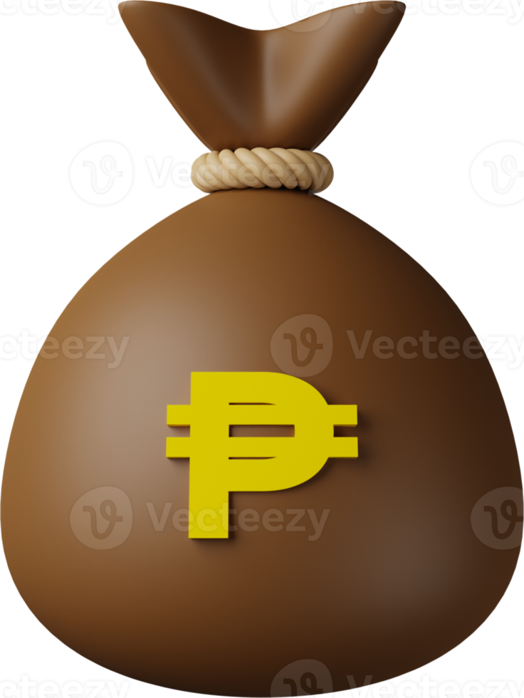 brun pengar väska peso 3d illustration png