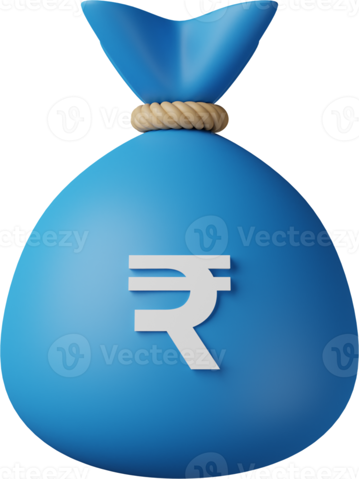 Blue Money Bag Rupee 3D Illustration png