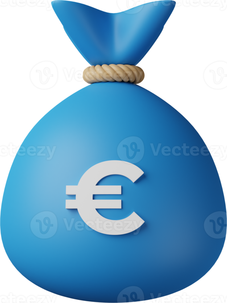 bolsa de dinero azul euro ilustración 3d png