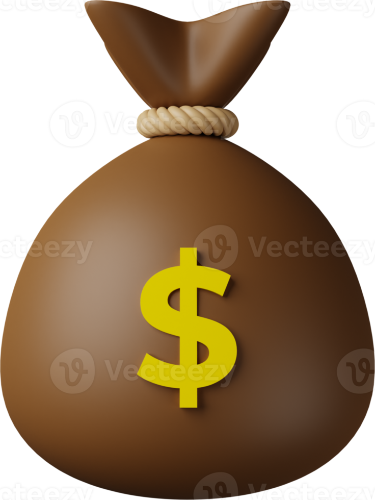 Brown Money Bag Dollar 3D Illustration png