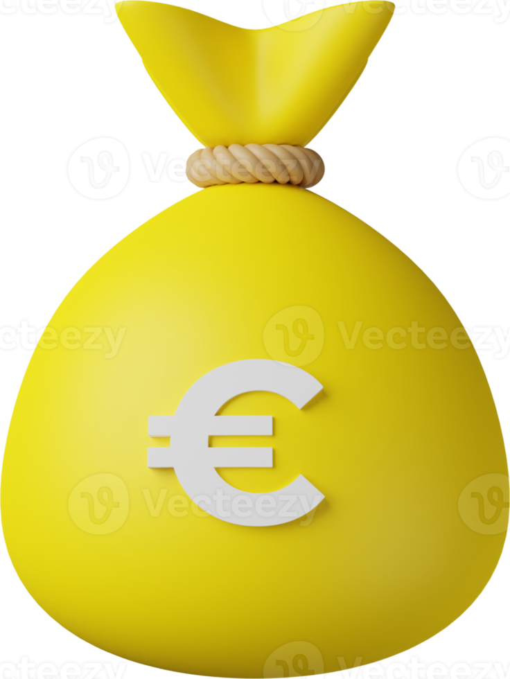 ilustração 3d de euro de saco de dinheiro amarelo png