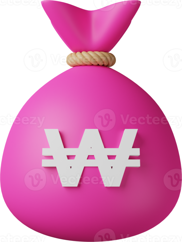 Pink Money Bag Won 3D Illustration png