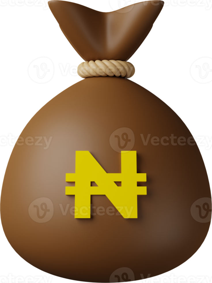 bolsa de dinheiro marrom naira ilustração 3d png