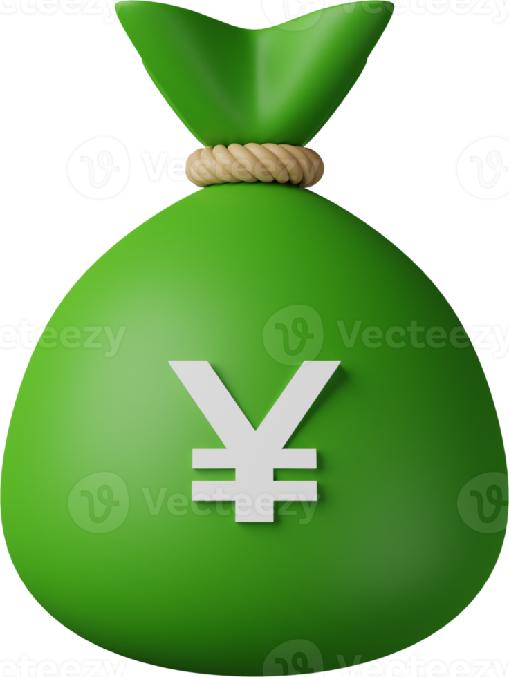 Green Money Bag Yen 3D Illustration png