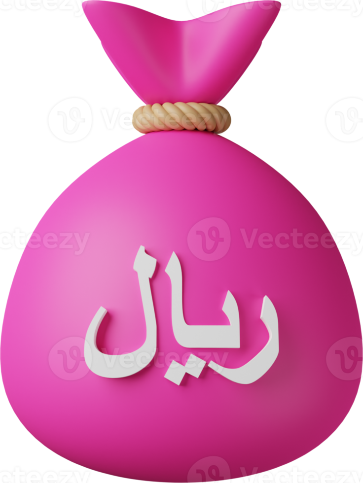 Pink Money Bag Riyal 3D Illustration png