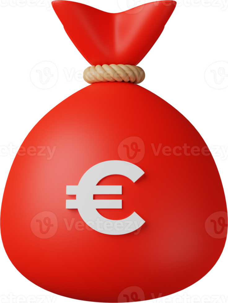 rood geld zak euro 3d illustratie png