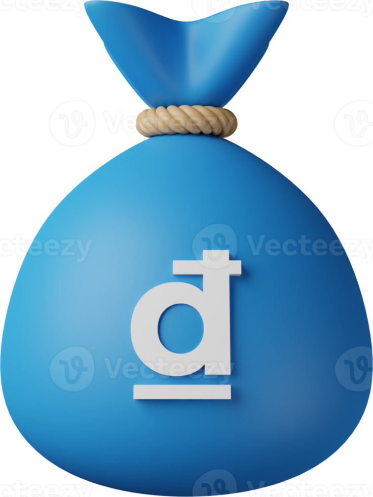 Blue Money Bag Dong 3D Illustration png