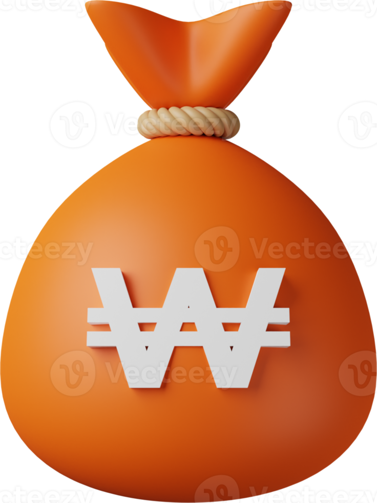 Orange Money Bag Won 3D Illustration png