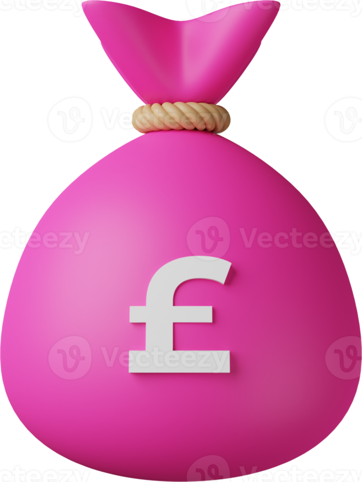 Pink Money Bag Pound 3D Illustration png