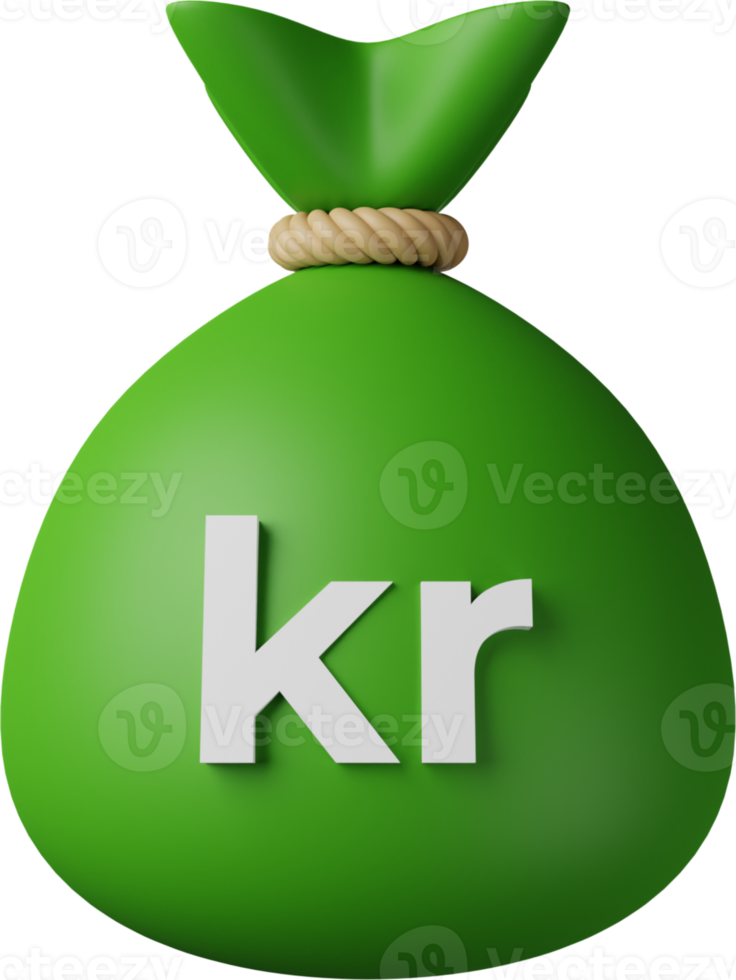 Green Money Bag Krona 3D Illustration png