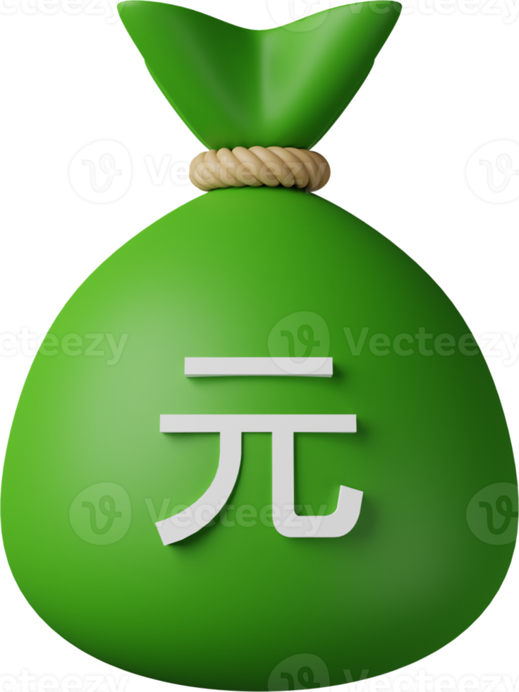 Green Money Bag Yuan 3D Illustration png