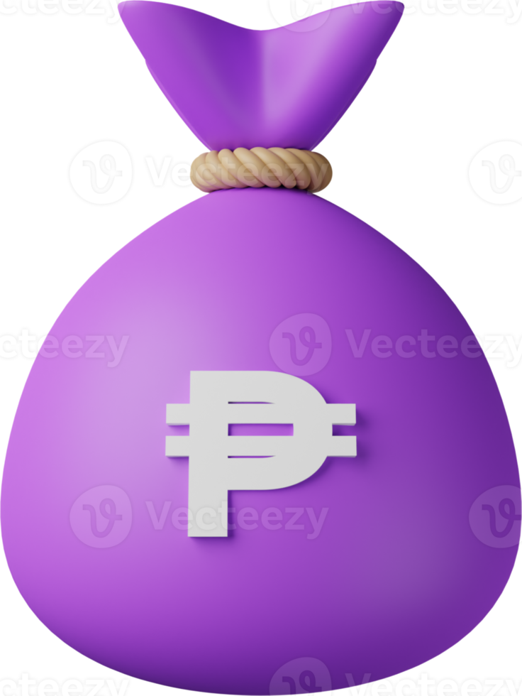 ilustración 3d de peso de bolsa de dinero púrpura png