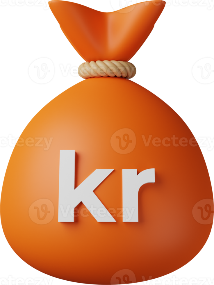 Orange Money Bag Krona 3D Illustration png