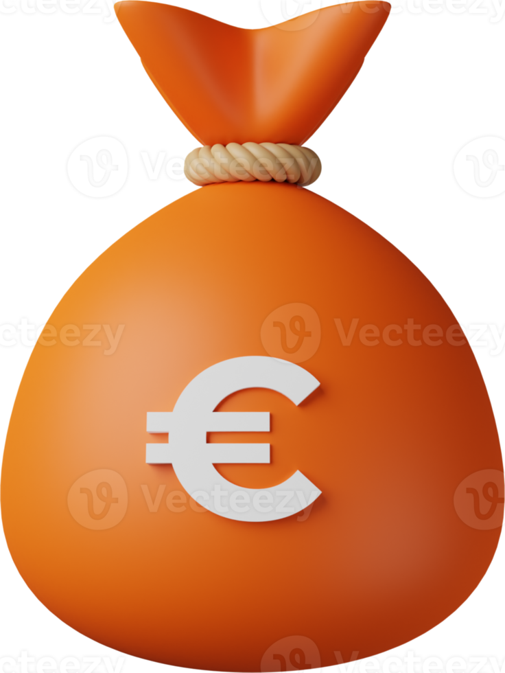 bolsa de dinero naranja euro ilustración 3d png