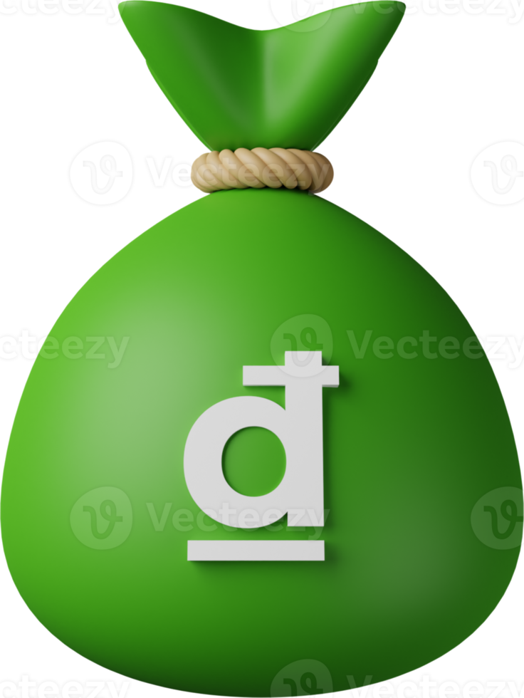 bolsa de dinero verde dong ilustración 3d png