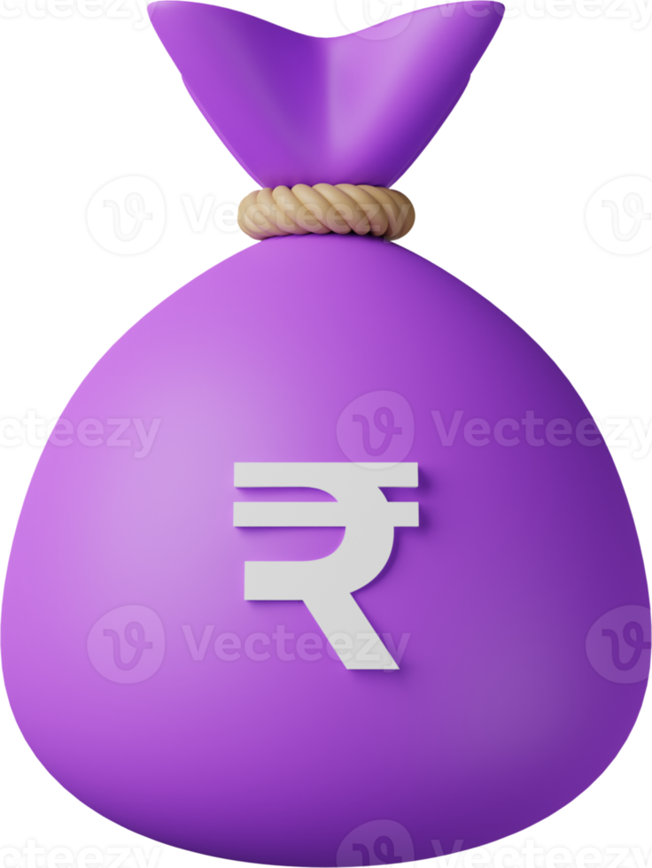 Purple Money Bag Rupee 3D Illustration png