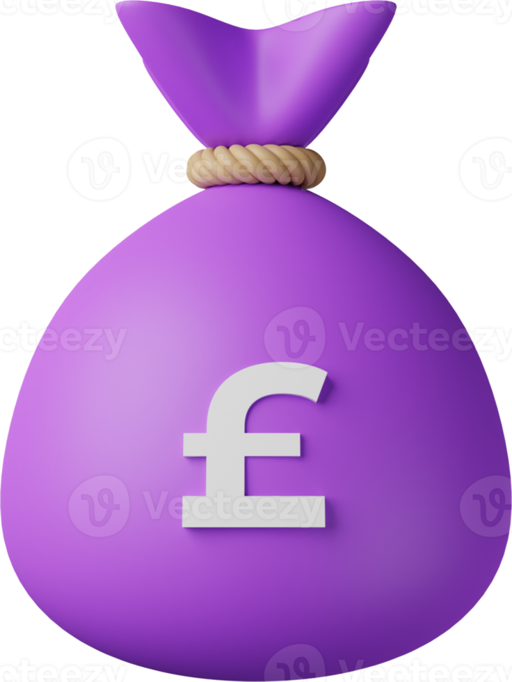 Purple Money Bag Pound 3D Illustration png