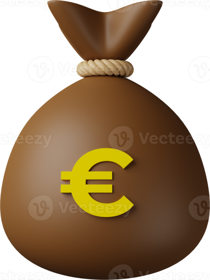 Brown Money Bag Euro 3D Illustration png