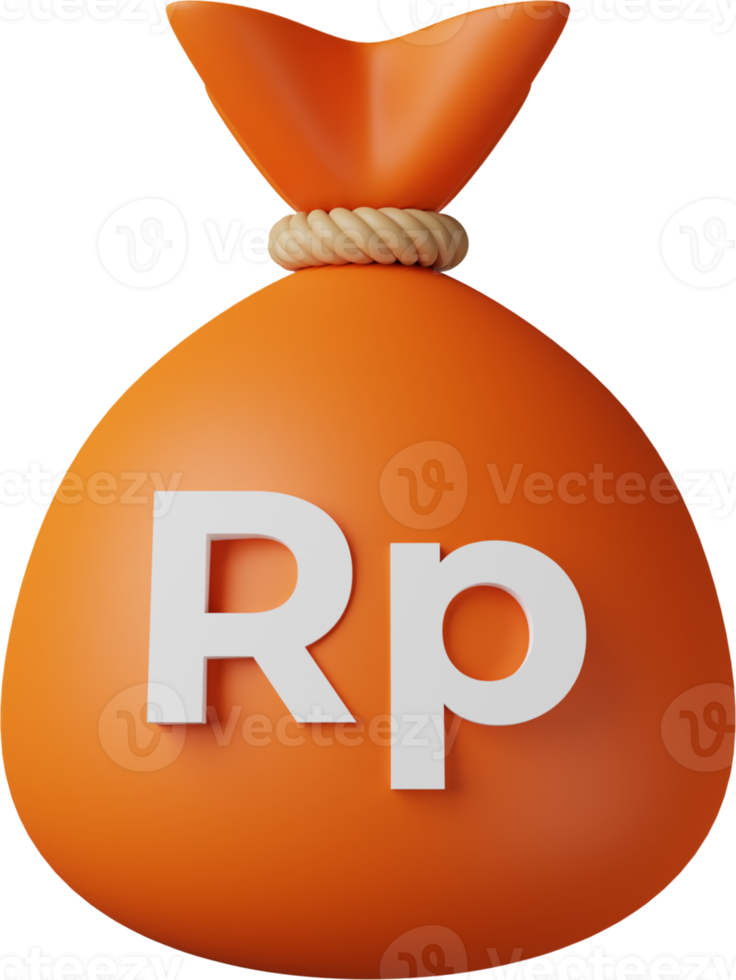 Orange Money Bag Rupiah 3D Illustration png