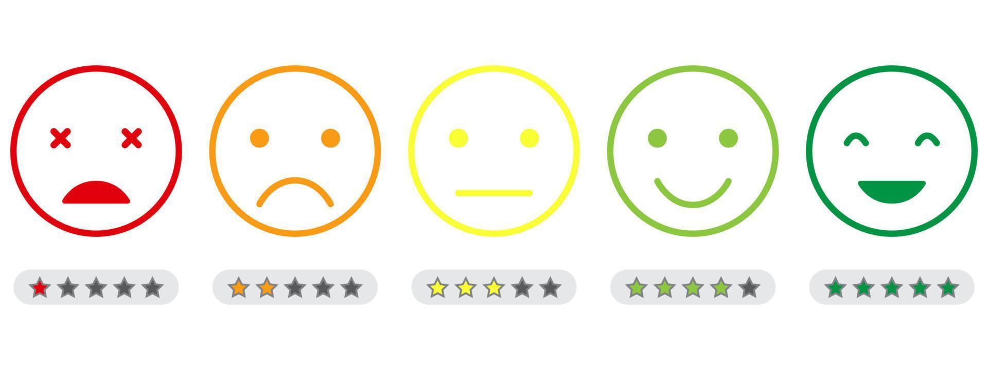 Emoji Feedback Scale with Stars Line Icon. Customers Mood from Happy Good Face to Angry and Sad Concept. Emoticon Feedback. Level Survey of Customer Satisfaction. Isolated Vector Illustration