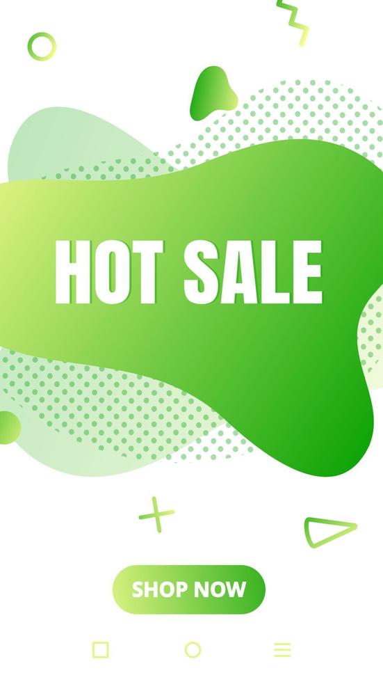 Modern vertical mobile liquid abstract shape gradient memphis style design fluid vector colorful illustration hot sale banner for app, presentation, sale, brochure isolated on white background.