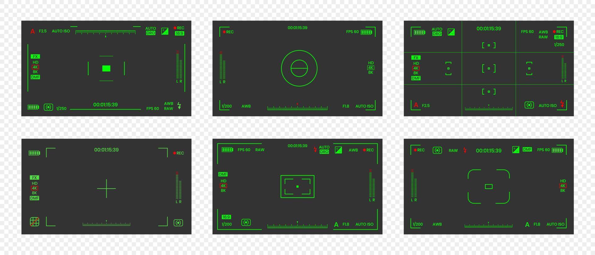 conjunto de ilustración de vector de diseño de estilo plano grabador de marco de foto o video de visión nocturna de visor de cámara.