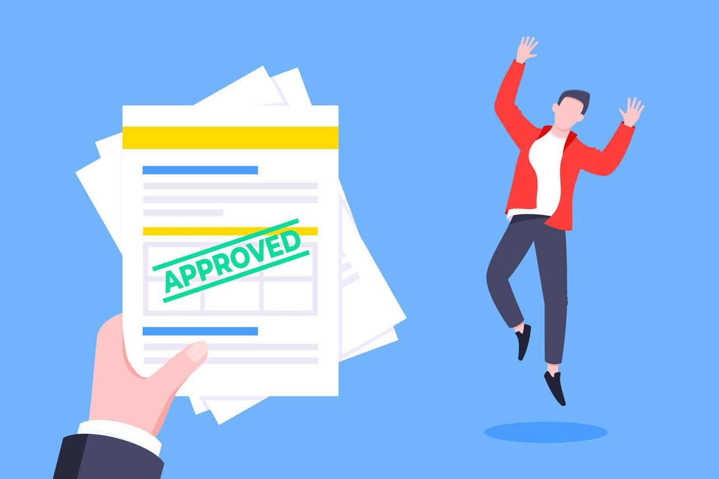 Job or university acceptance approve letter with paper sheets document. vector