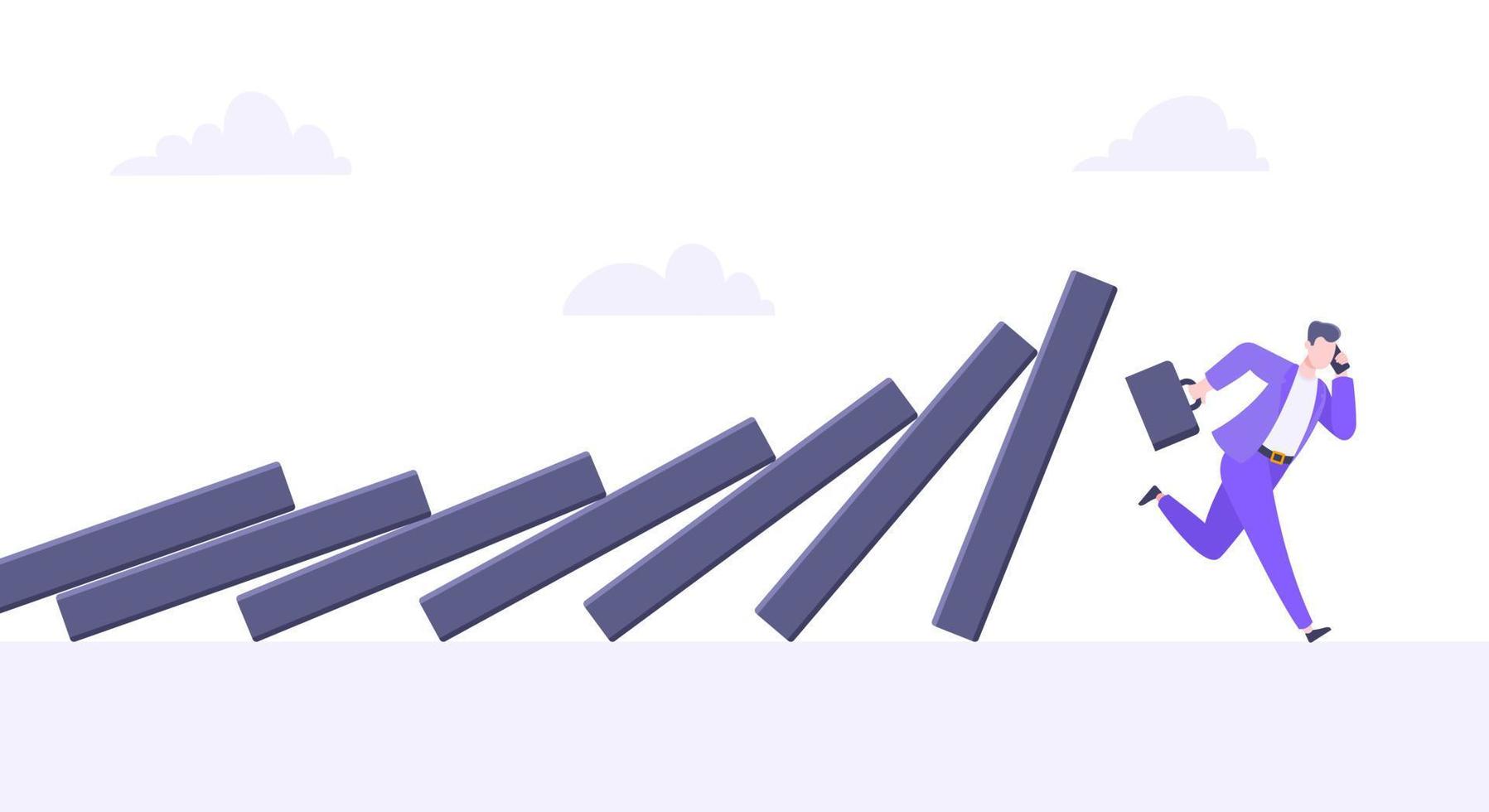 Domino effect or business cowardice metaphor vector illustration.