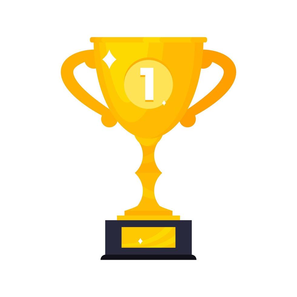 First place win golden award trophy goblet cup icon sign flat style design vector illustration.