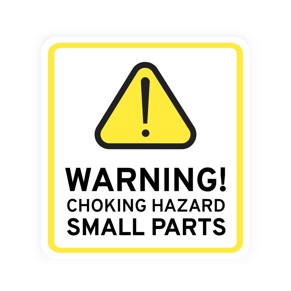 Choking hazard forbidden sign sticker not suitable for children under 3 years isolated on white background vector illustration. Warning triangle, sharp edges and small parts danger.