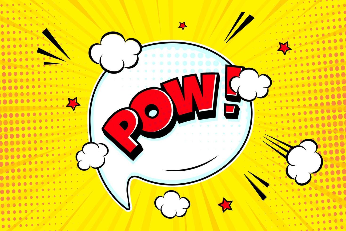Pow comic speech bubble halftone shadow text expression retro comic style flat design. vector