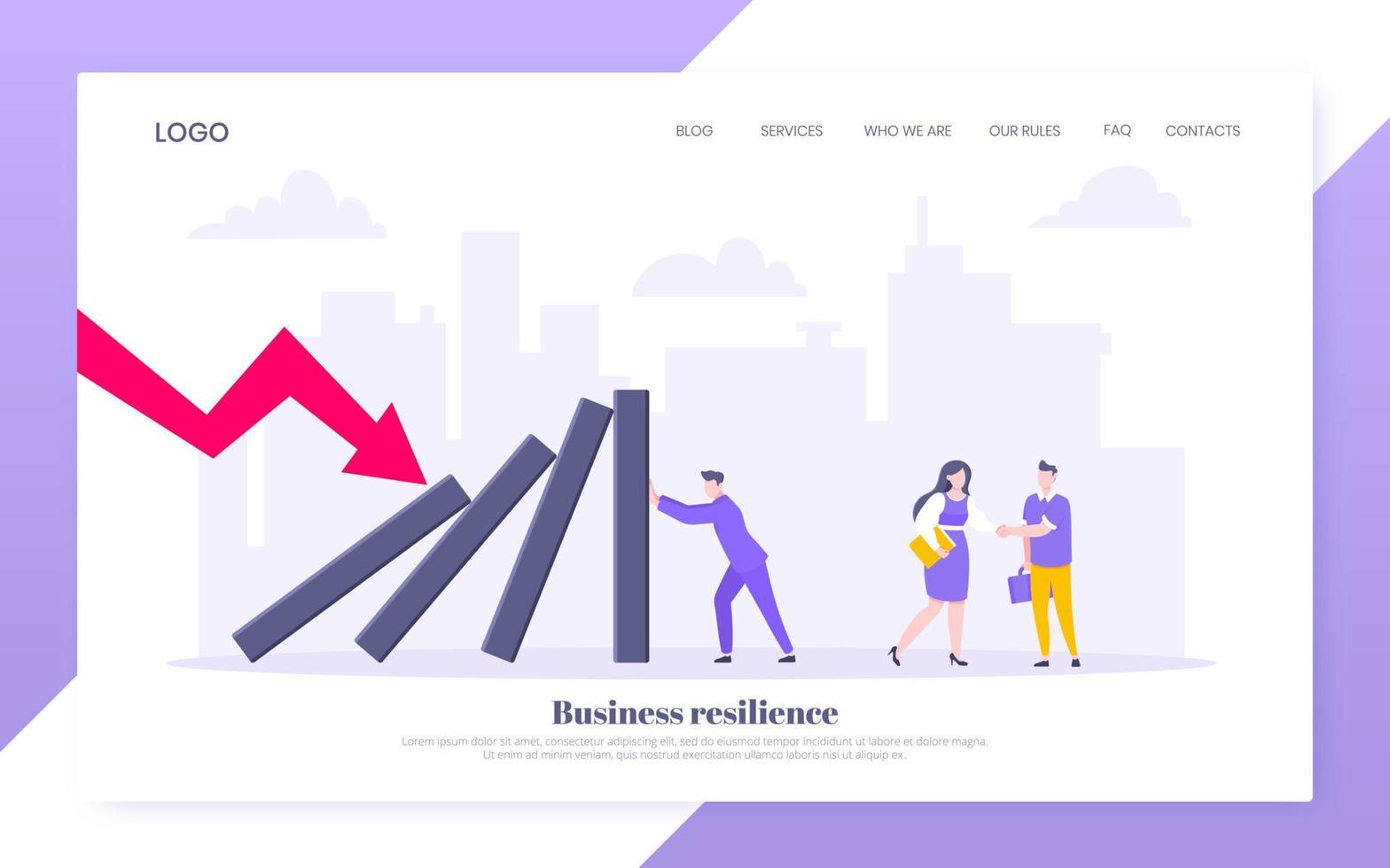 Business resilience or domino effect metaphor vector illustration website concept.