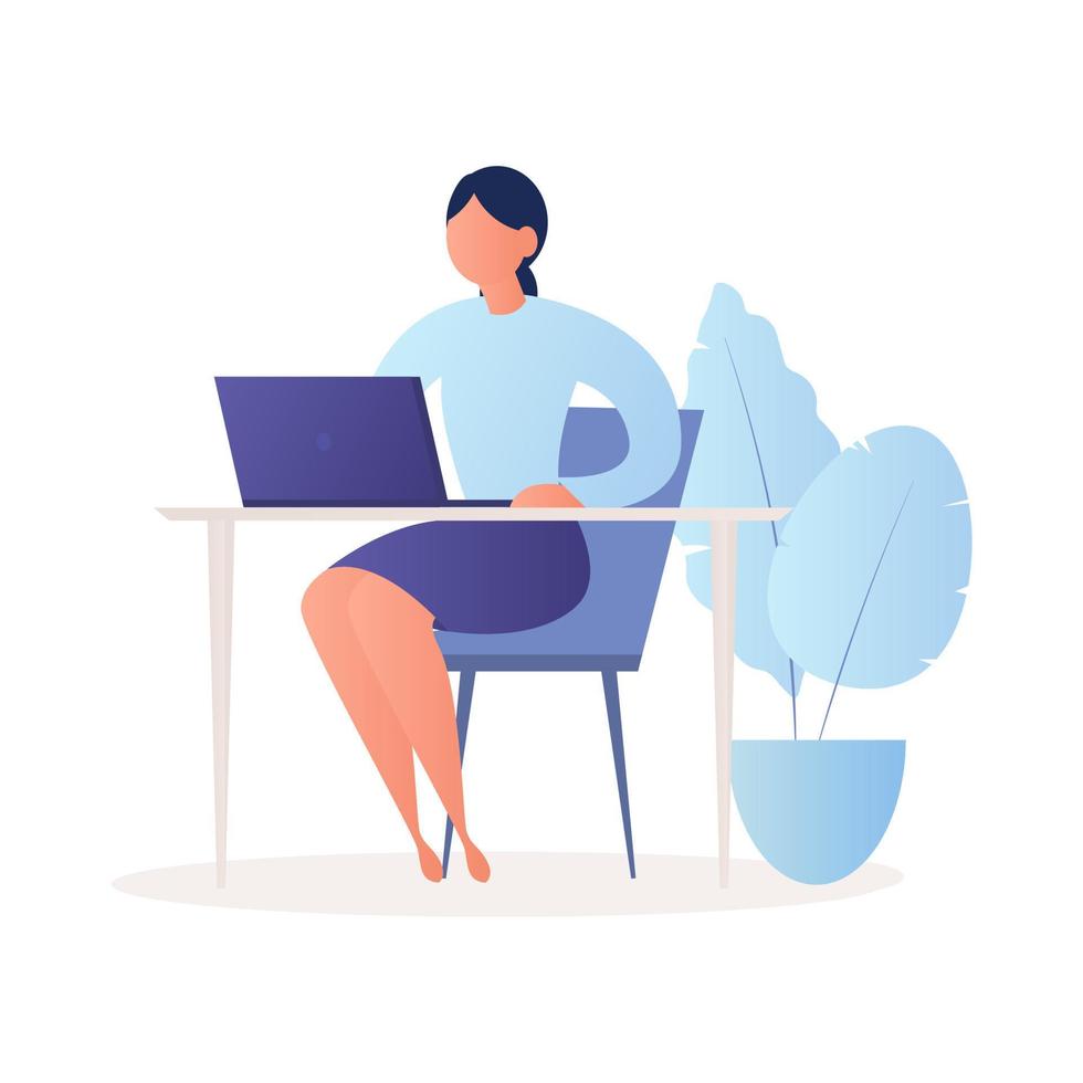 Girl at the computer, office worker, flat illustration vector