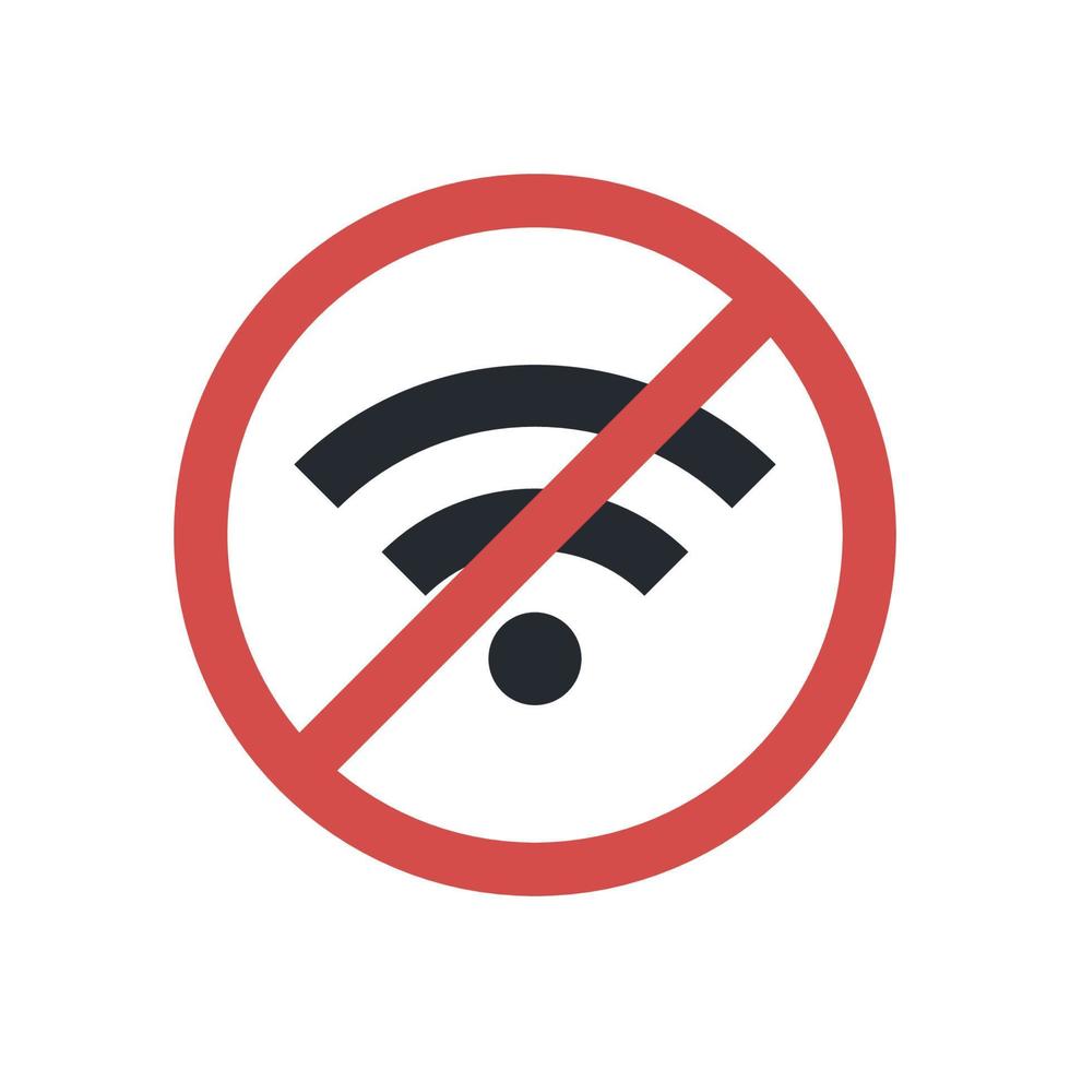 There is no signal sign and no signal area, no wifi symbol isolated on white background flat vector illustration.