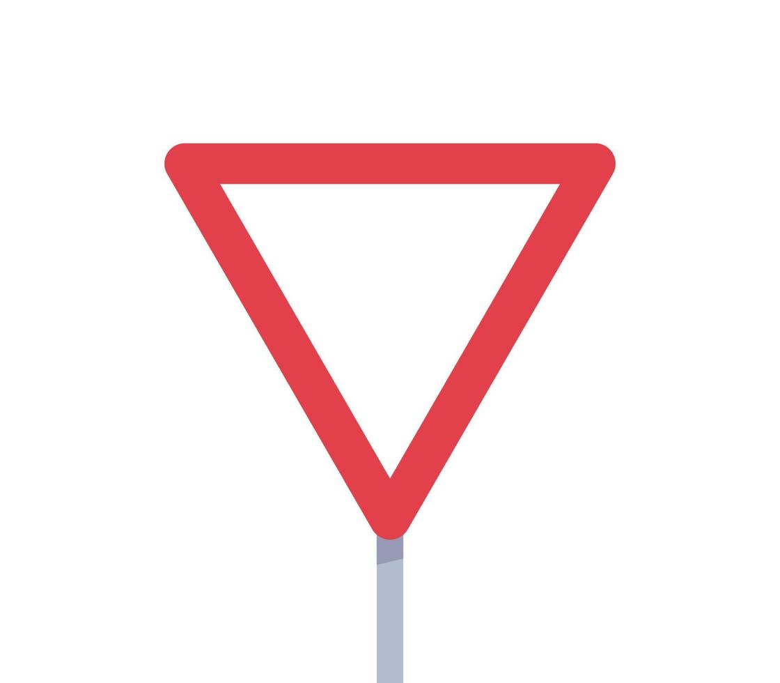 Yield triangle sign and road traffic coordination symbol on white background flat vector illustration.