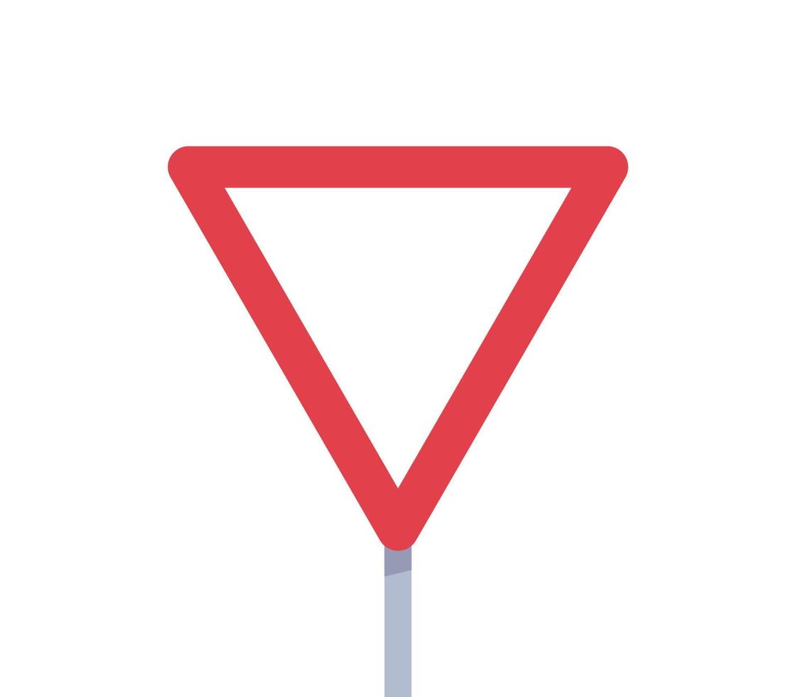Yield triangle sign and road traffic coordination symbol on white background flat vector illustration.