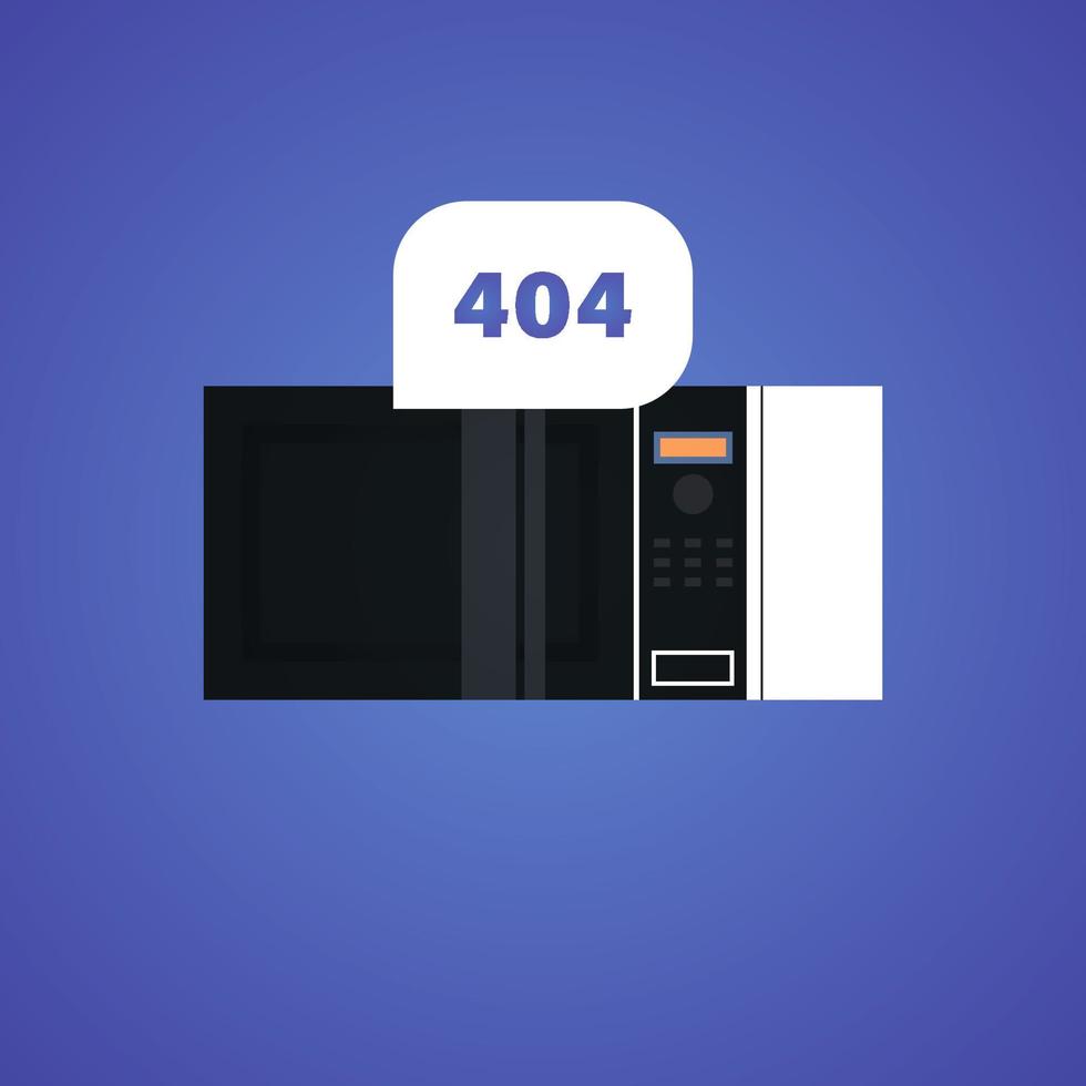 Microwave oven with page not found 404 error speech connection problem flat vector illustration.