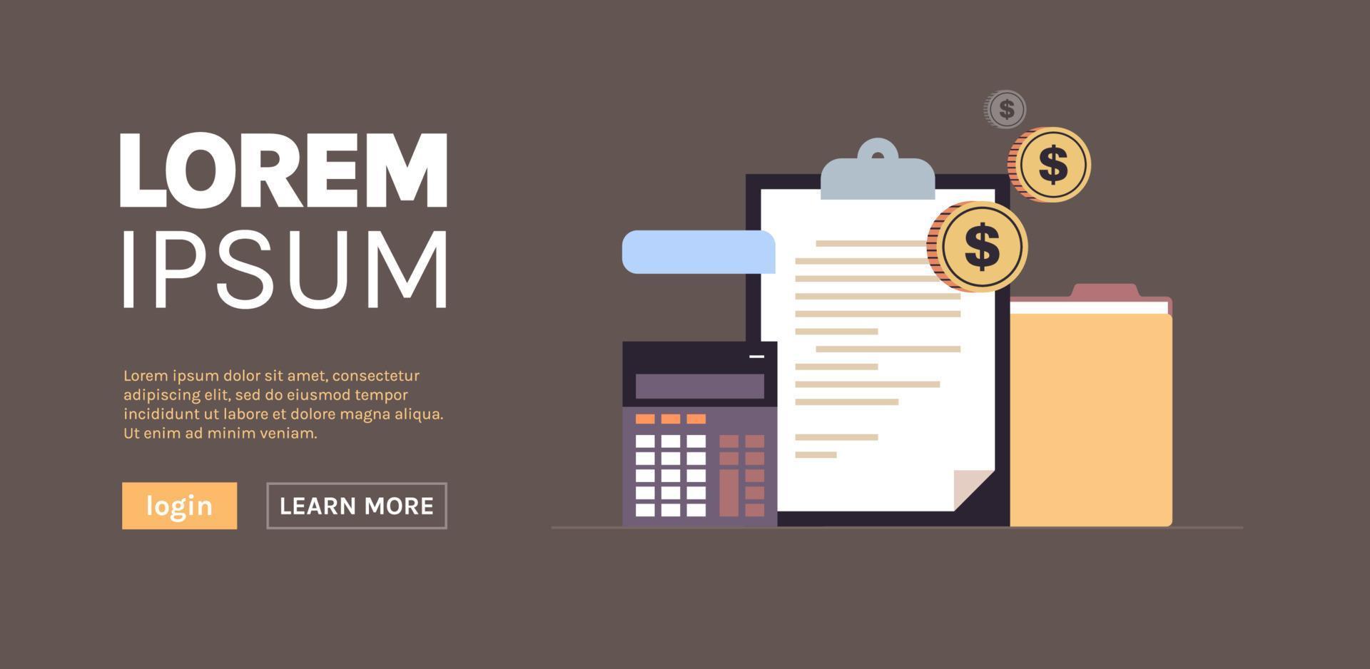Business analyzing corporate data planning report accounting presentation report concept horizontal flat vector illustration.