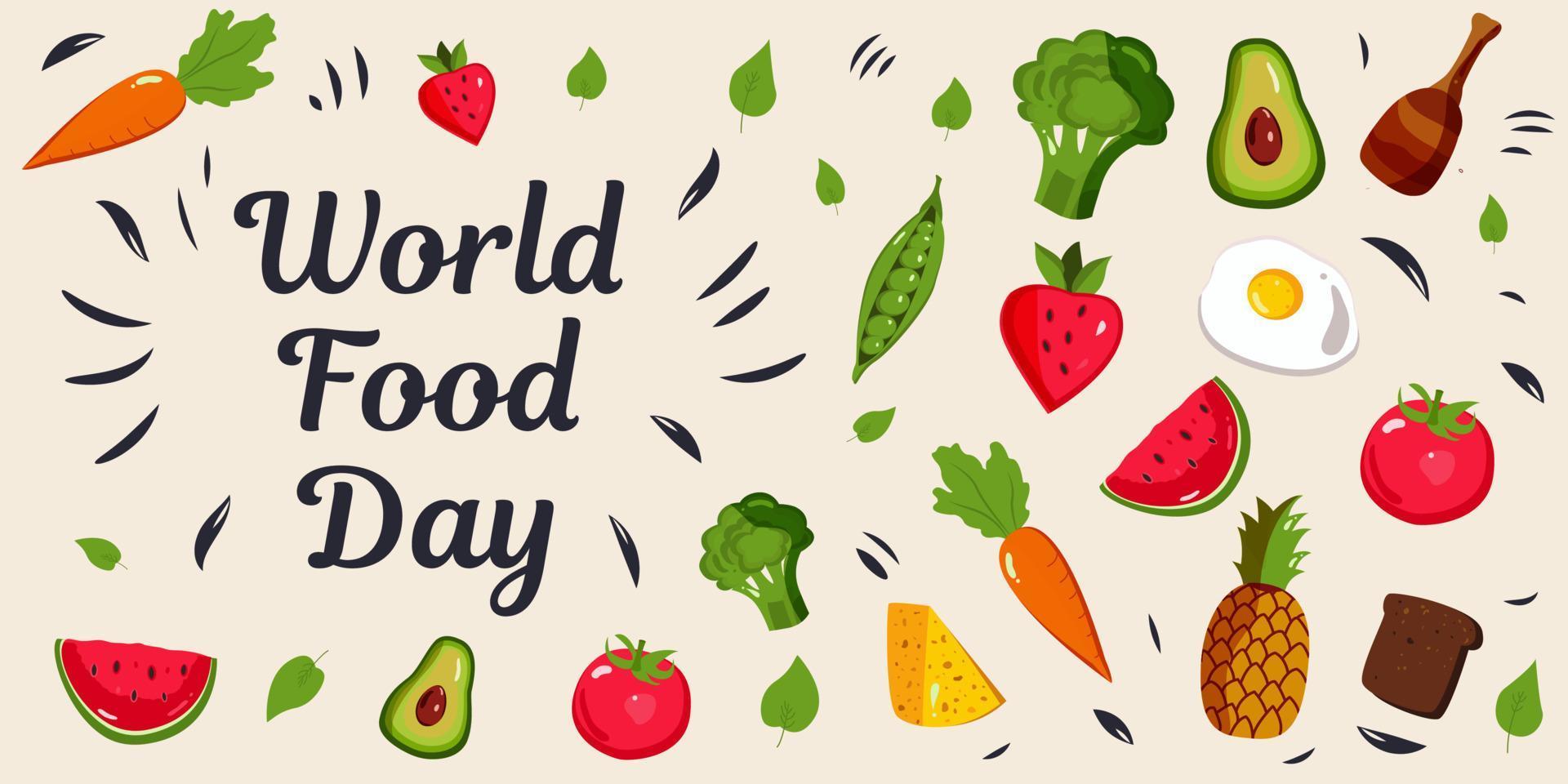 vector illustration of world food day, colorful white background