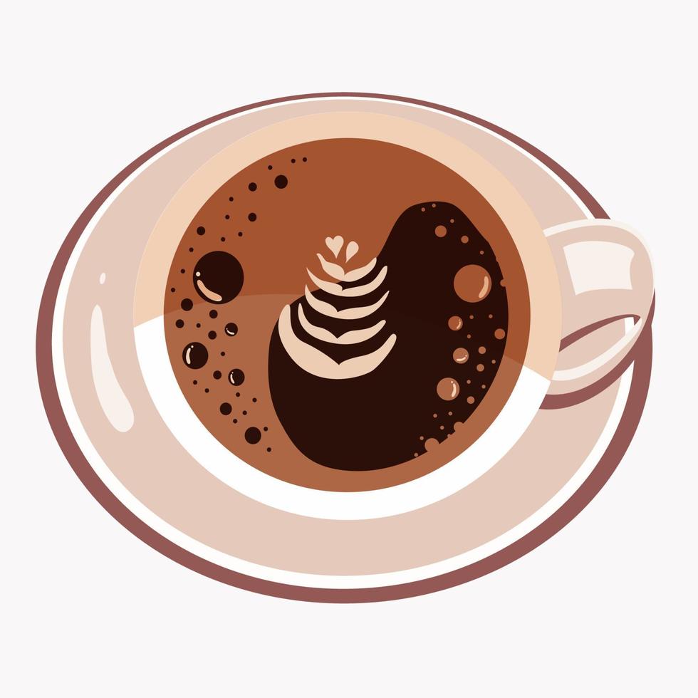cup of coffee with foam. Cappuccino, view from above. Top View. Minimal Design flat vector illustration