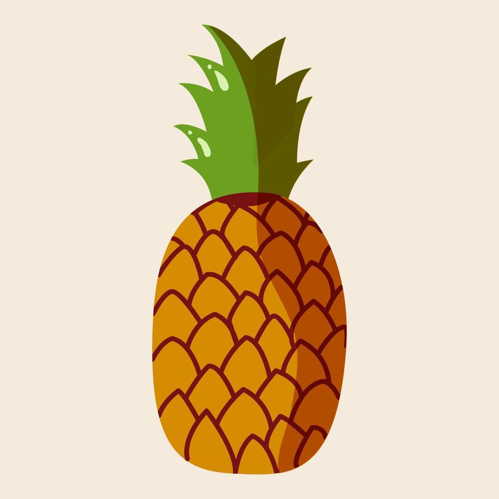 fruta de piña icono plano de dibujos animados de ilustración vectorial aislado en blanco. vector