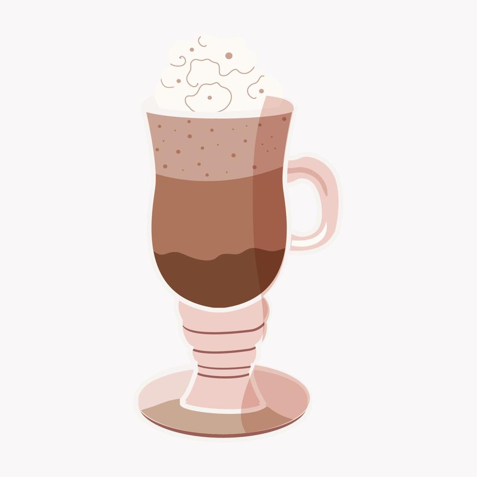 Glass with latte macchiato on white background, vector illustration.